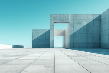 Fototapeta premium Minimalist Concrete Architecture Under Blue Sky 