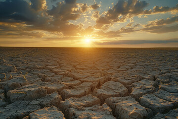 Obraz premium Sunset Over Desiccated Farmland Under Dramatic Sky 