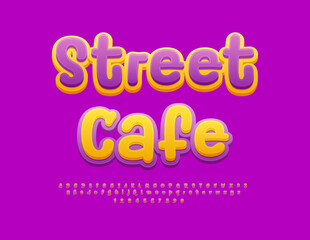 Vector advertising banner Street Cafe. Funny bright Font. Trendy artistic Alphabet Letters and Numbers set.