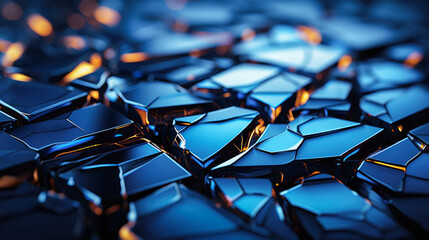 abstract blue glass background is divided into chaotic geometric shapes. Futuristic background.