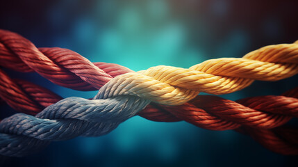 Close up of a strong knot tied on a white rope