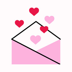 Love letters clipart for Valentine's Day decoration isolated on a white background. Pink envelope with hearts. March 8, wedding anniversary and Valentine's day. Cartoon flat vector illustration
