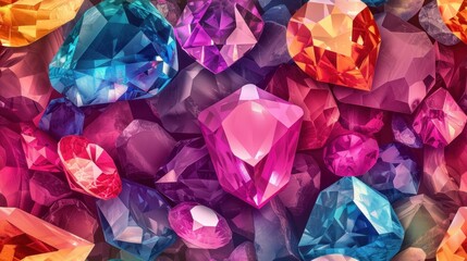 Illustration background of rich variety of colors of natural gemstones.