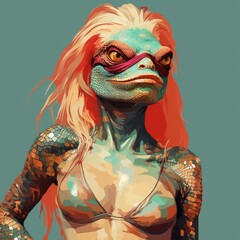 Reptiloid humanoid. Portrait of a lizard woman - 726546525