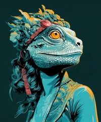 Reptiloid humanoid. Portrait of a lizard woman - 726546552