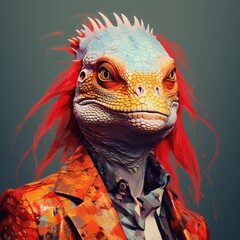 Reptiloid humanoid. Portrait of a lizard woman - 726546570