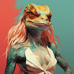Reptiloid humanoid. Portrait of a lizard woman - 726546582