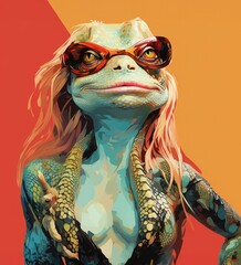 Reptiloid humanoid. Portrait of a lizard woman - 726546599