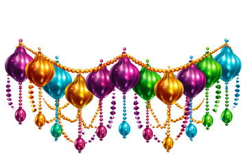 Colorful bead for mardi gras banner on transparent background.