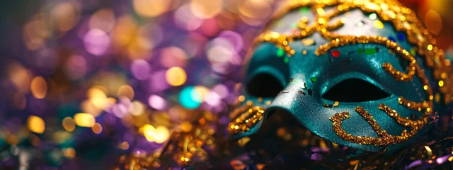 Foto op Plexiglas Mardi Gras mask lying on the ground with confetti © Schizarty