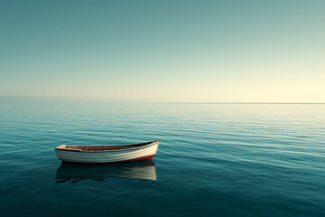 Naklejka premium Solitary Boat on Calm Blue Ocean 