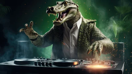Poster A cool and collected crocodile DJ,  creating a swampy groove in the moonlight © basketman23