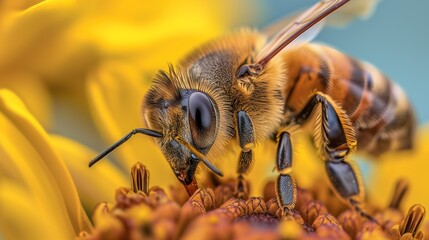 Naklejka premium Macro photography of a bee on a flower