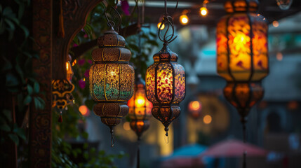 Evening ambiance with ornate eastern lanterns