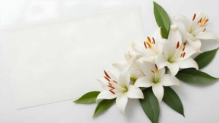lilies on a white background of a postcard with a place for text. for greeting cards