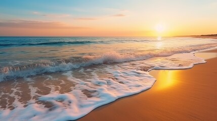 Fototapeta premium Beach view in the afternoon. Sunset over the sea, a very beautiful natural panorama of sunset over the sea