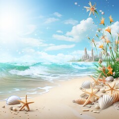 Fototapeta na wymiar Summer background with shells