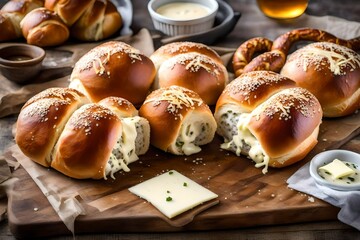 buns with seeds on wooden background