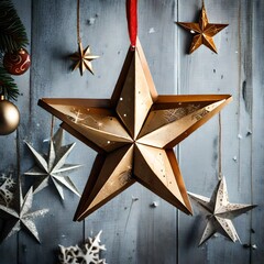 christmas star on grey wooden background