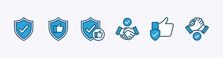 Reliable icon set. Containing trust, confidence, trustworthy, credibility, friends, truth, sincerity and honesty for safety, secure, shield protection. Vector illustration - obrazy, fototapety, plakaty