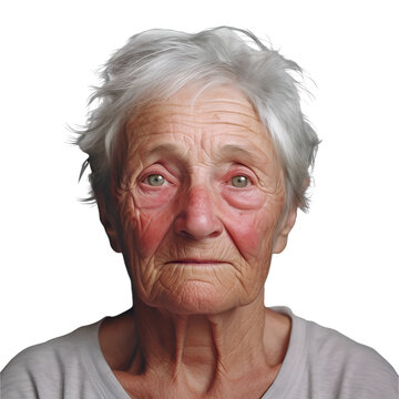 Old woman with sad facial expression png image