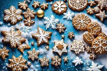 Christmas cookies on blue background