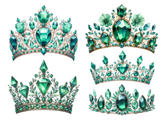 emerald tiara watercolor illustration material set © Lapis