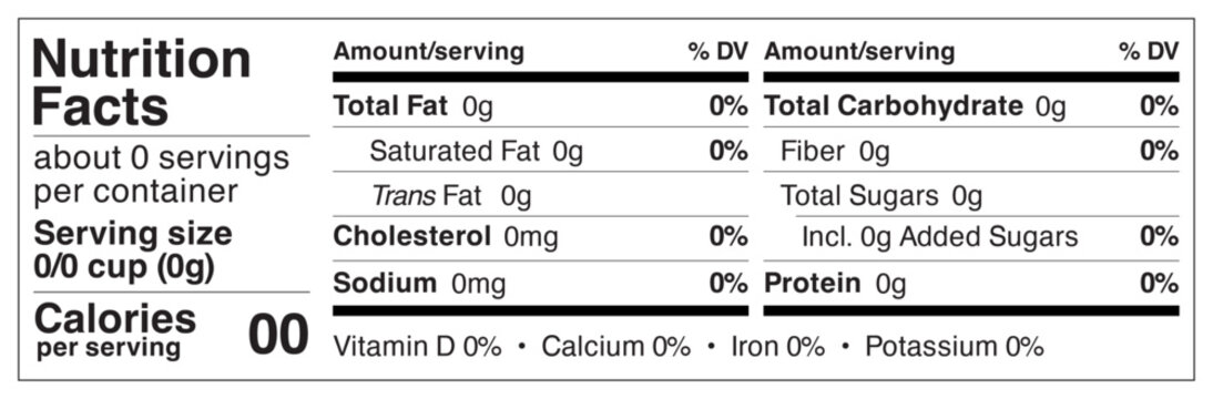 Nutrition Facts Label Template - Text Editable and Scalable - Tabular for Small Packaging - US FDA Compliant 2020 in Helvetica Font