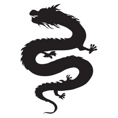 Black Chinese Dragon Silhouette. Isolated On White Background