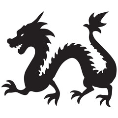 Black Chinese Dragon Silhouette. Isolated On White Background