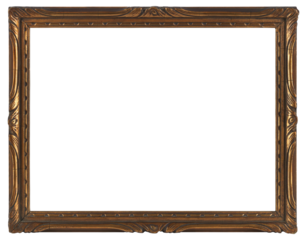 Golden picture frame on a transparent background, in PNG format.