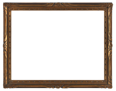 Golden picture frame on a transparent background, in PNG format.