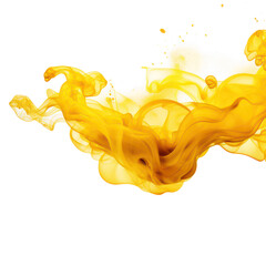 Abstract Yellow splash ink smoke, Yellow splash smoke with liquid splash on transparent png.	

