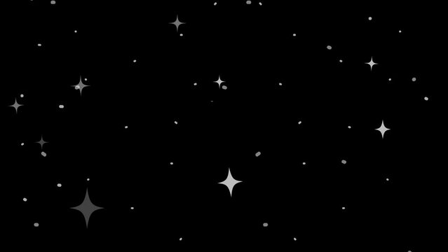 Animated illustration of stars and celestial objects on a black background.