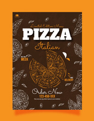 Delicious Pizza and food menu flyer template with hand drawing