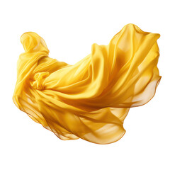 Abstract yellow silk fabric piece floating , billowing fabric caught in the wind, luxurious fabric...