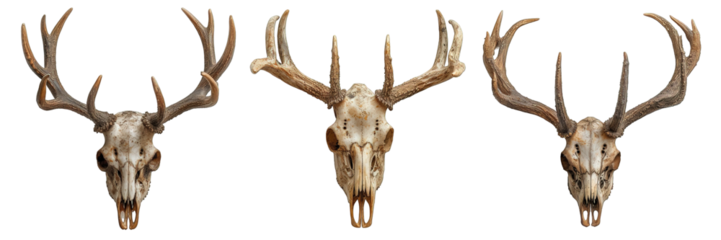 deer head skull isolated on transparent background ,deer antler skull decoration ,generative ai