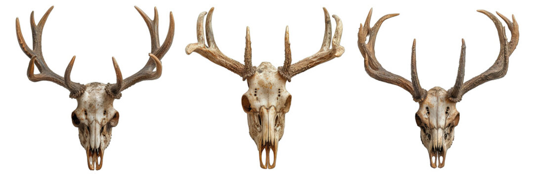 deer head skull isolated on transparent background ,deer antler skull decoration ,generative ai