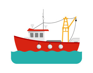Obraz premium Fishing Vessel boat Flat cartoon icon
