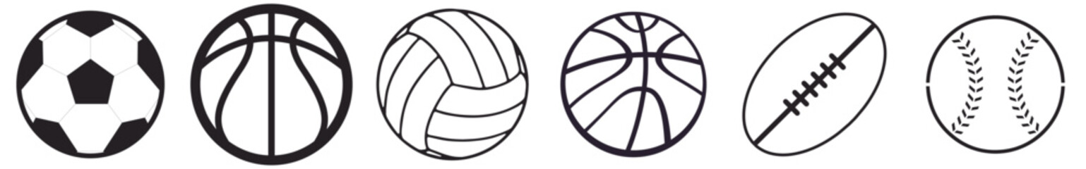 Sport balls set. Ball icons. Balls for Football, Soccer, Basketball, Tennis, Baseball, Volleyball. Vector illustration