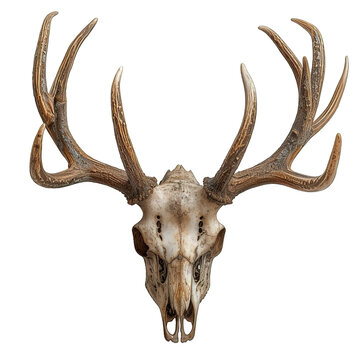 deer head skull isolated on transparent background ,deer antler skull decoration ,generative ai