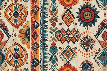 Ethnic tribal watercolor pattern for design projects.