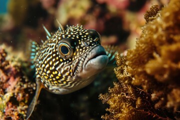 Star puffer fish portrait in Red Sea, Egypt.