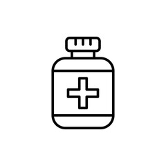 Pill bottle outline icons, minimalist vector illustration ,simple transparent graphic element .Isolated on white background