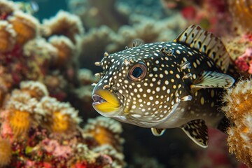 Star puffer fish portrait in Red Sea, Egypt.