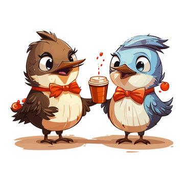 The Coffee Debaters! Chuckle along with these passionate birds as they engage in lively discussions about the nuances of coffee preparation
