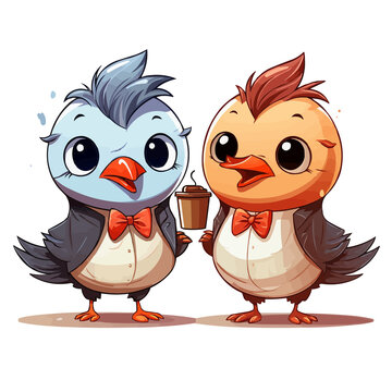 The Coffee Debaters! Chuckle along with these passionate birds as they engage in lively discussions about the nuances of coffee preparation