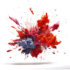 Abstract red paint splashes, blast  on transparent png.	
