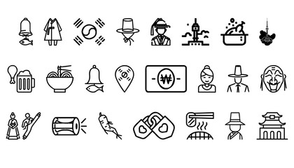Hand Drawing Korean culture set icon PNG transparent