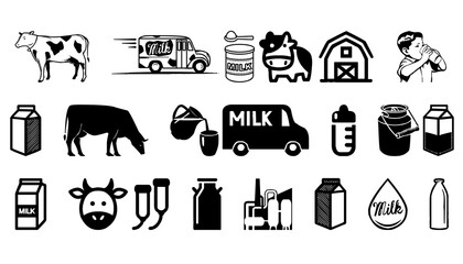 Milk icon set PNG transparent - obrazy, fototapety, plakaty